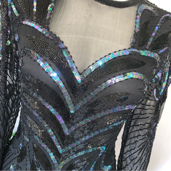 w o w :: Vintage Glamorous Fitted Sequin Beaded Gatsby Dress - Picture 2 of 16